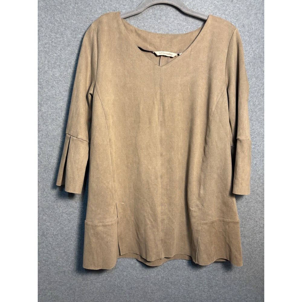Soft Surroundings Faux Suede Tunic Top Small‎ Taupe Pockets Boho Lagenlook